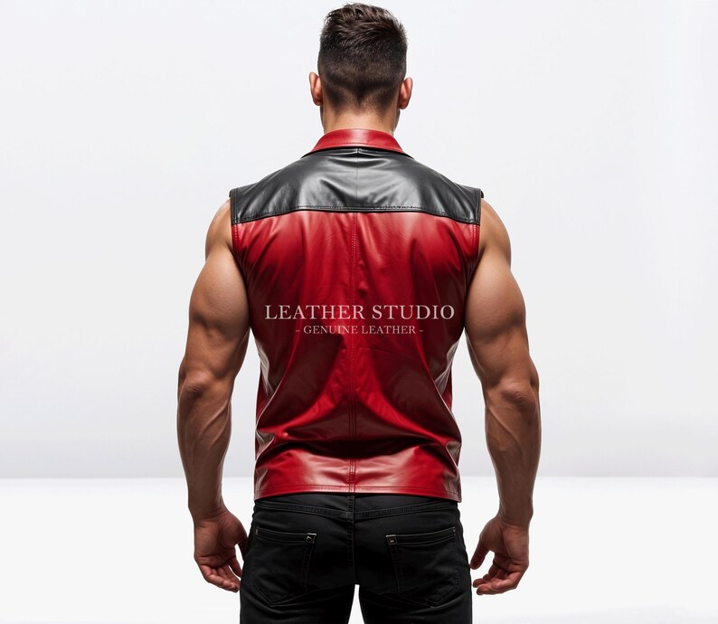 100% Genuine Red Leather Shirt Men - Handmade Red & Black Leather ...