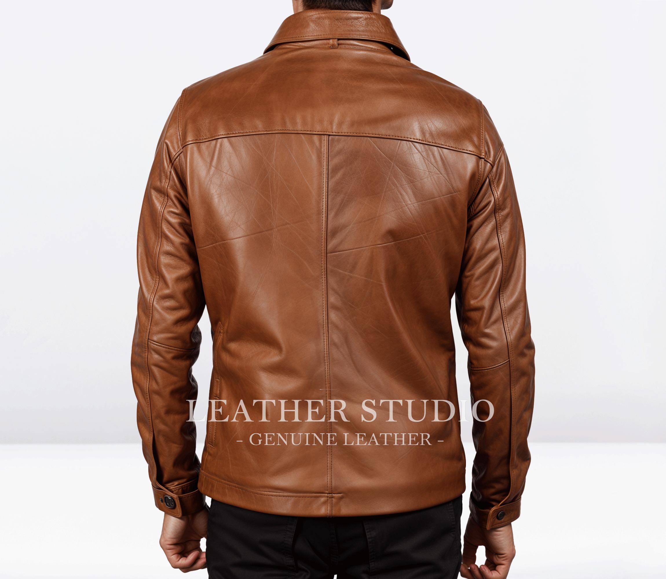 Brown Real Leather Western Jacket For Men main image 1