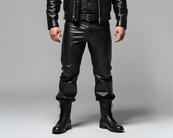 Echt zwarte leren herenbroek | Motorbroek in bikerstijl | Op maat gemaakte rijkleding
