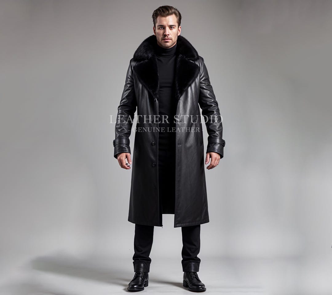 Genuine Black Leather Long Coat for Men - Real Leather Long Coat