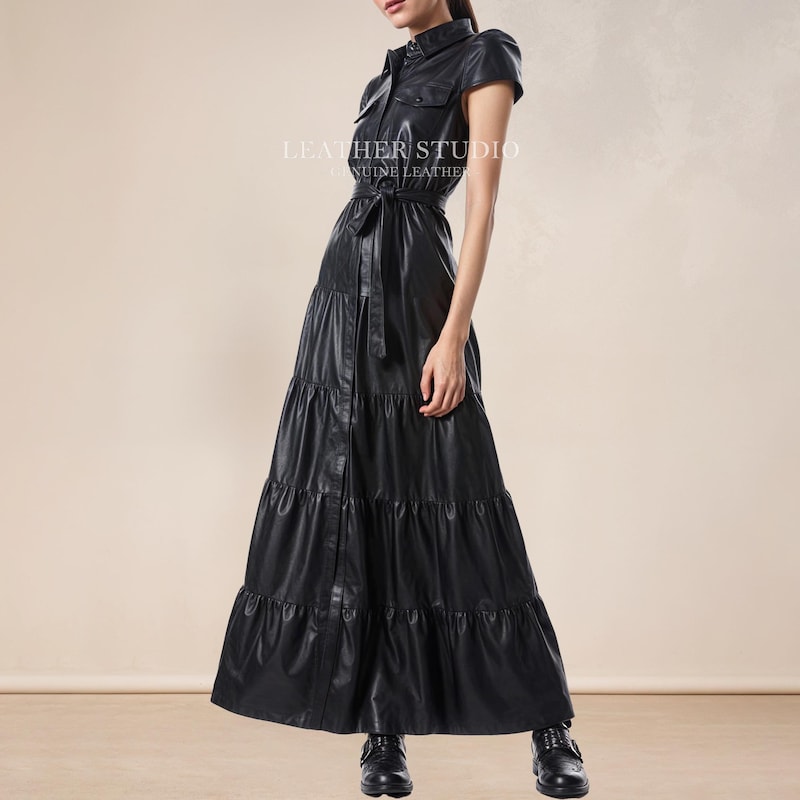 LONG COLLAR LEATHER DRESS