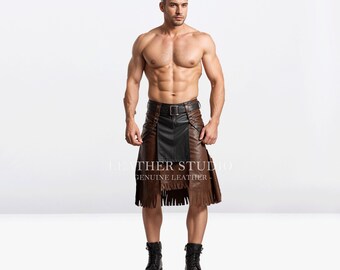 Kilt de couro marrom feito à mão para homens - saia de couro marrom real para homens - Kilt de couro marrom personalizado - Kilt de couro marrom clássico para homens
