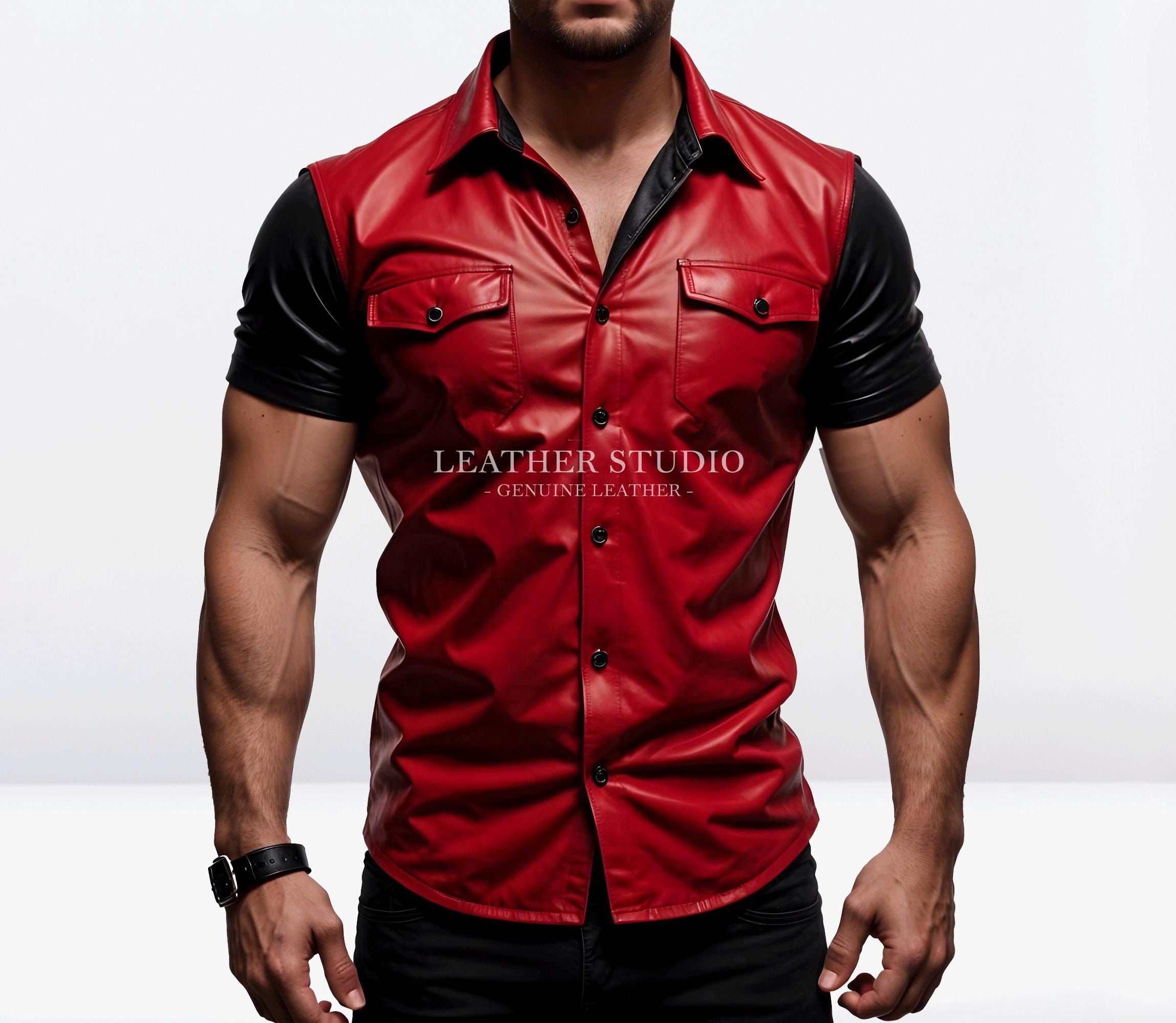 Mens Red Leather Shirt