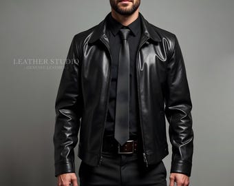 ブラックレザージャケット 反射ストライプ付き MASKED-R BLACK JKT