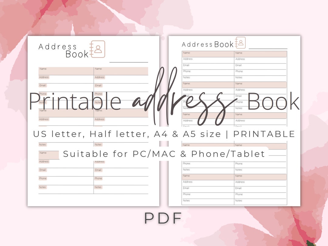 Address Book Printable, Contact List, Phone Book, Contact Organizer ...