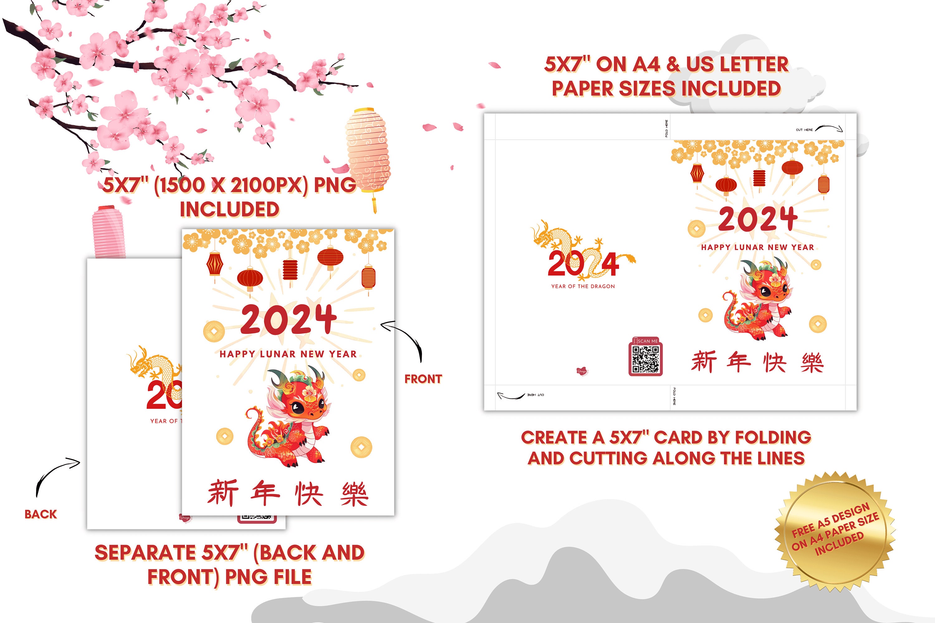 Lunar New Year 2024 Card, Happy Chinese New Year 2024, Year of the ...