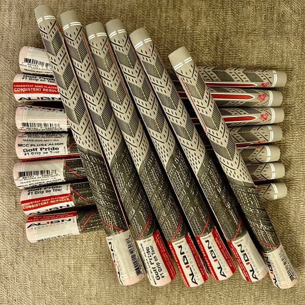 A Set of 13 Golf Grip Multi-Compound Plus 4 Align Style Grey Red Midsize/Standard Grips