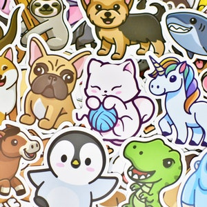 Pacote de adesivos de vinil com 50 lindos animais para meninas à prova d'água para frasco hidro, laptop, carro, diário, skate, mala, bicicleta, snowboard, notebook