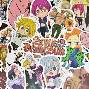 Paquete de 50 pegatinas de vinilo de anime de videojuegos Seven Deadly Sins, impermeables, para Hydro Flask, ordenador portátil, coche, monopatín, maleta, bicicleta, snowboard