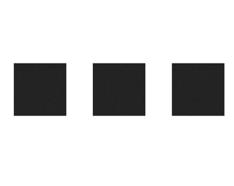 May include: Three black square-shaped objects arranged horizontally in a row.