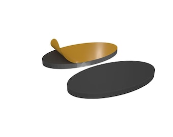 May include: Two oval-shaped adhesive pads with a peel-off backing. One pad is black and the other is black with a gold adhesive backing.