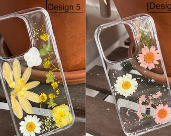 Transparent 'Flower Case' mobile phone case for iPhone 11/12/13/14 Pro/Max/Mini/Plus: silicone with real, dried, pressed flowers, handmade