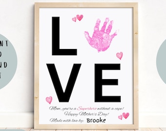 Mother's Day Printable, Handprint Art Craft, Baby Toddlers Kids Handprint Keepsake, Craft for Pre K Kindergarten, Digital Download, Mom gift