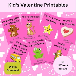 Kids Valentine&#39;s Day Printable Download, Instant Download, Valentine&#39;s Day Cards for Kids, Card for friends and family, Print and Cut out