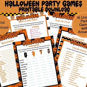 Halloween Games Printable, 16 Halloween Party Games, Halloween Game, Halloween Games for Adults, Office Party Games, Youth Group Party Games