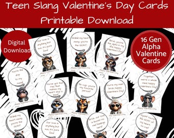Tarjetas de San Valentín con jerga adolescente, jerga de la generación Alpha, tarjetas de San Valentín divertidas para niños, tarjetas de San Valentín para clases, tarjetas de San Valentín para preadolescentes, estudiantes de secundaria, adolescentes