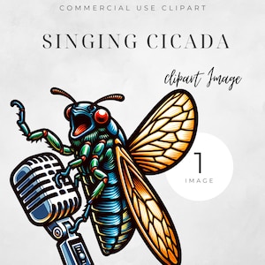 Singing Cicada Clipart, SINGLE IMAGE, Digital Download, Commercial Use, Cicada Clipart, 1 PNG 300 dpi, Singing Cicada png, brood X, Cicada