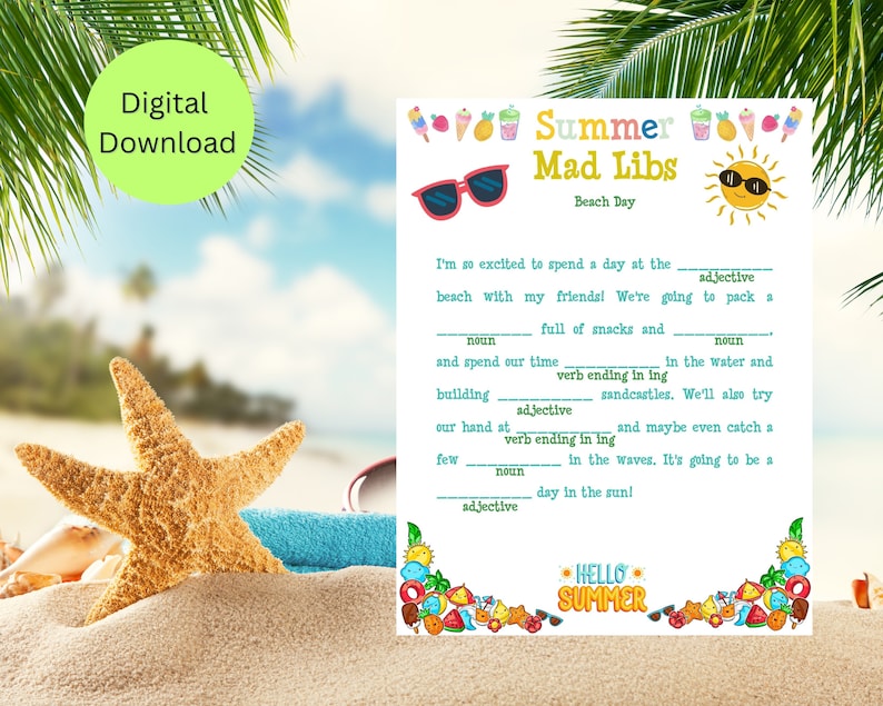 Summer Mad Libs Printable Summer Party Games Printable Etsy