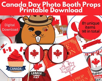 Canada Day Photo Booth Props Printable Download, DIY Props, July 1st, Hats, signs, lips, Fun Photo, Dominion Day, Canada Day Party props