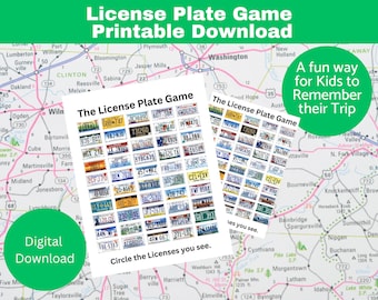 Gioco della targa stampabile, attività per bambini in viaggio su strada, gioco scaricabile stampabile per bambini, attività in viaggio su strada, incoraggia le capacità di osservazione