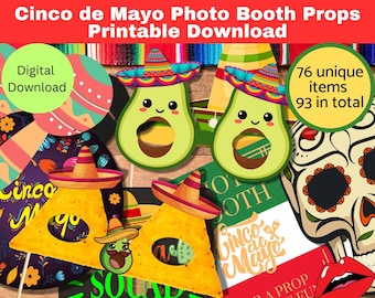 Cinco De Mayo Photo Booth Props Printable Download, DIY Props, Cinco De Mayo, Hats, signs, lips, Fun Photo, May 5th, Fiesta De Mayo