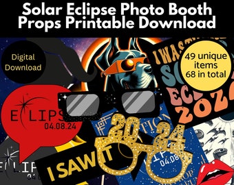 Solar Eclipse Photo Booth Props Printable Download, DIY Props, April 8 2024, signs, lips, Fun Photo, Total Solar Eclipse Selfie Station