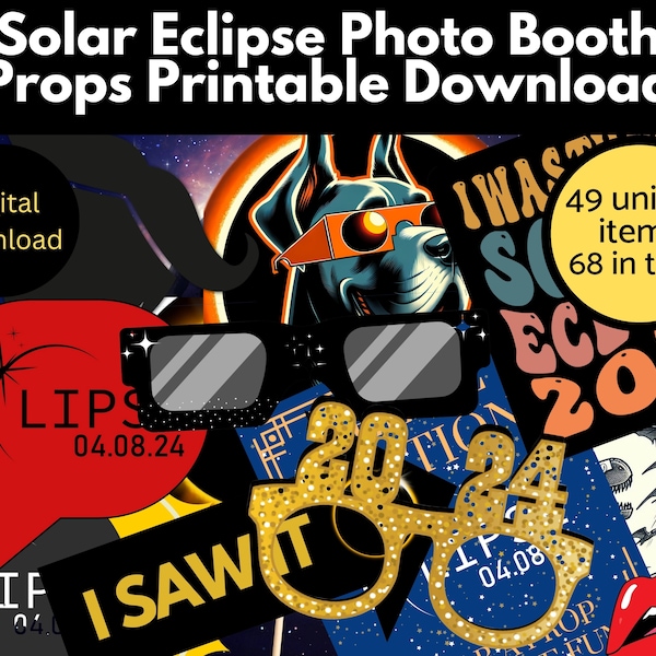 Solar Eclipse Photo Booth Props Printable Download, DIY Props, April 8 2024, signs, lips, Fun Photo, Total Solar Eclipse Selfie Station