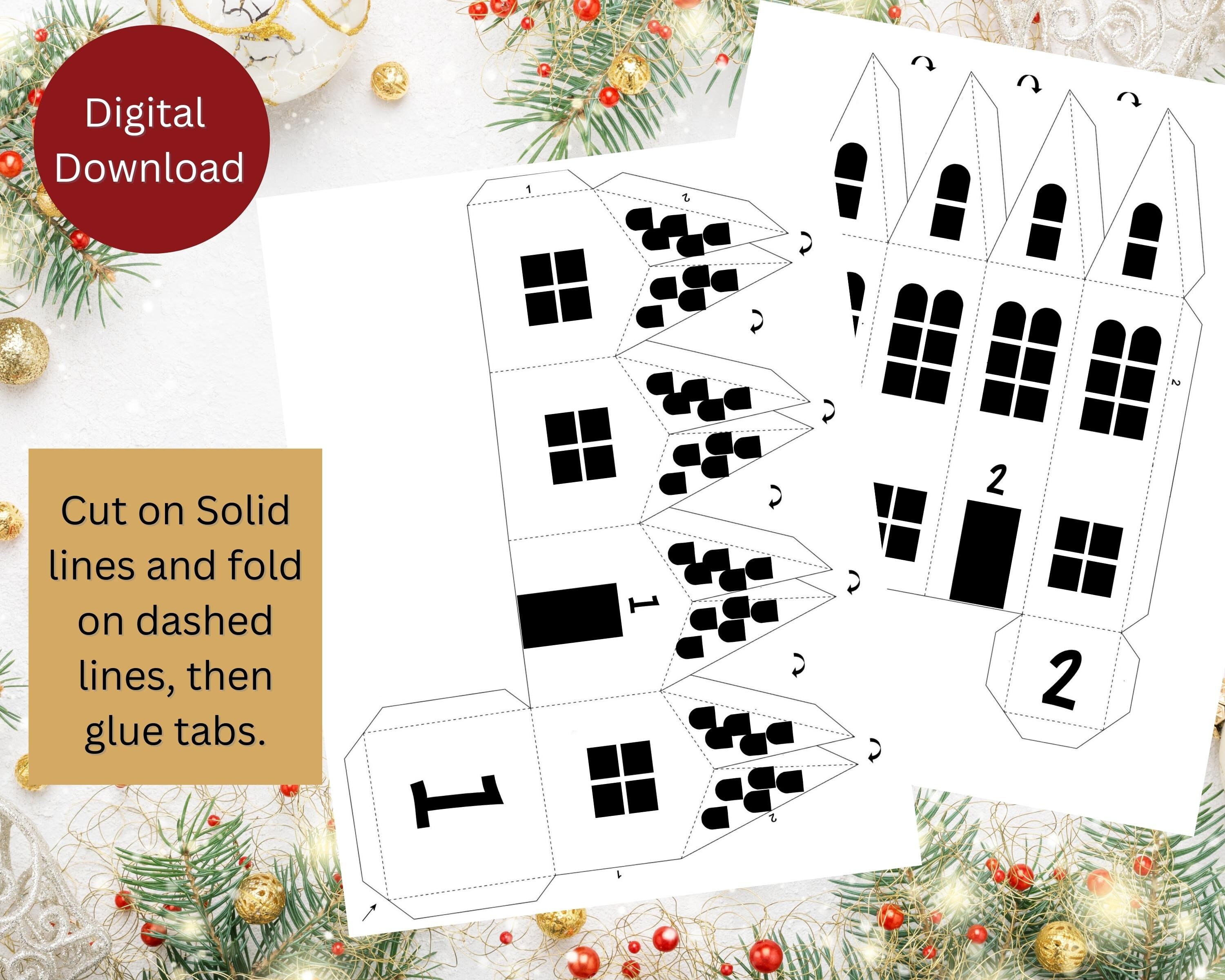 Advent Calendar Houses Printable, DIY Advent Calendar, Advent Paper