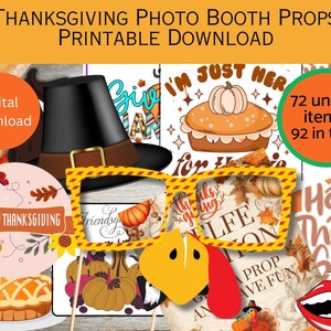 Thanksgiving Photo Booth Props Printable Download, DIY Props, Friendsgiving, faces, signs, lips, Fun Photo, Thanksgiving Party props, Selfie image 1