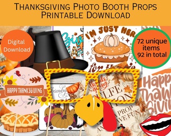 Thanksgiving Photo Booth Props Printable Download, DIY Props, Friendsgiving, faces, signs, lips, Fun Photo, Thanksgiving Party props, Selfie