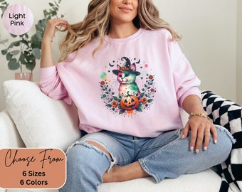 Spooky Cat Halloween Sweatshirt, Spooky Season Shirt, Cute Cat pumpkin Sweatshirt, Fall Cat Autumn Sweatshirt, Halloween Women's sweatshirt