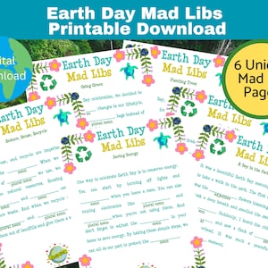 Earth Day Mad Libs Printable, Earth Day Party Games, Printable Download Game for Kids, Classroom, Youth Groups, Earth Day, Mad Libs