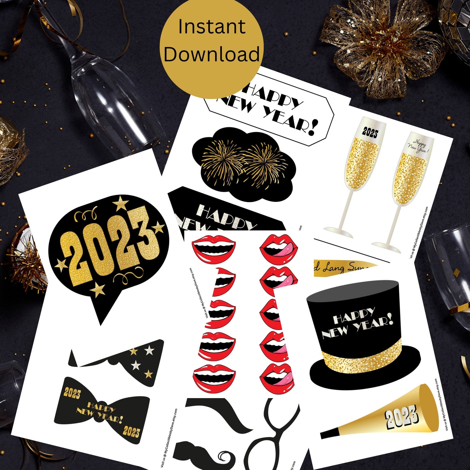 New Years Eve Party Photo Booth Props Printable Download - Etsy