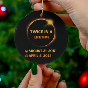 Solar Eclipse 2024 Christmas Ceramic Ornament, Total Solar Eclipse ornament, Christmas Tree Decor, Solar Eclipse Souvenir, April 8th Gift, image 3