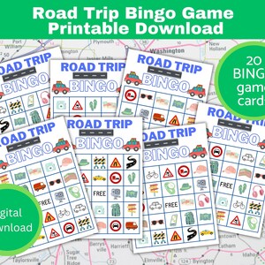 Road Trip Bingo Game - 20 unieke bingokaarten voor eindeloos reisentertainment, Road Trip-activiteit, instant download, road trip kinderspel
