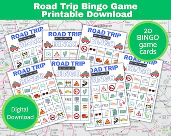 Road Trip Bingo Spiel - 20 einzigartige Bingo Karten für Endless Travel Unterhaltung, Road Trip Aktivität, sofortiger Download, Road Trip Kinderspiel