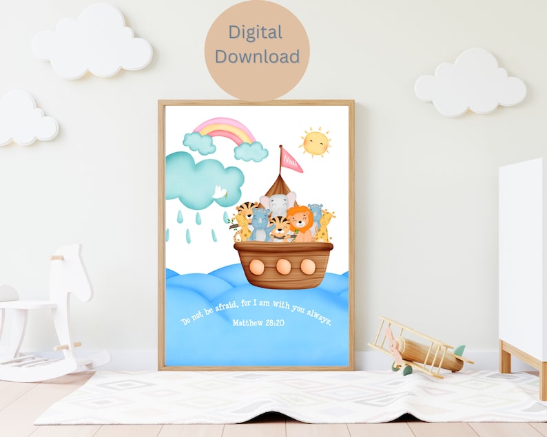 Noahs Ark With Bible Verse Printable Wall Art Instant Download Kids Room Nursery Bathroom Art ...
