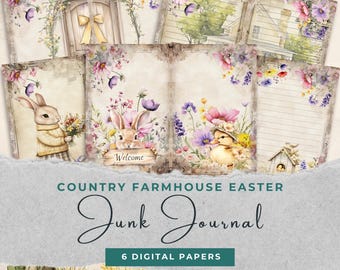 Country Farmhouse Easter Junk Journal Pages, Vintage Printable Scrapbook Paper, Easter Ephemera, 6 Spring Junk Journal Printables, 300 DPI
