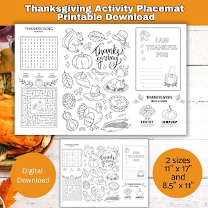 Thanksgiving Kids Activity Placemat Printable, Kids Thanksgiving Placemat download, Thanksgiving decor, Thanksgiving Dinner Activity,