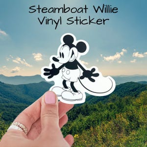 Steamboat Willie Vinyl Sticker, 2.97″ × 3″ Die Cut Vinyl, Weatherproof & Dishwasher Safe, Durable Sticker for Laptops, Water Bottles, More