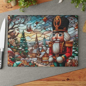 Nutcracker Glass Cutting Board, Christmas Holiday Kitchen Decor, Tempered Glass Chopping Board, Festive Hostess Gift, Holiday Serving Board