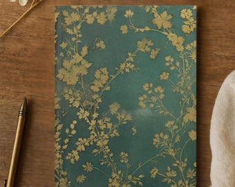 Vintage Green & Gold Floral Journal: Botanical Hardcover Notebook