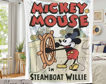 Velveteen Plush Blanket - Steamboat Willie Blanket, Soft Throw for Cartoon Fans, Cozy Bedspread, Warm Fleece Cover, Movie Night Accessory