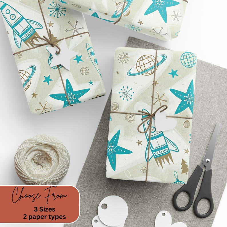 Atomic Christmas Wrapping Paper, Mid Century Modern Gift Wrap, Retro ...