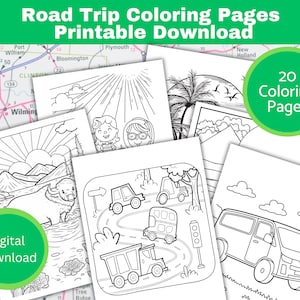 Kids Road Trip Coloring pages printable (Set of 20), Road Trip activity, Download for Kids, Road color pages, road trip kids coloring pages