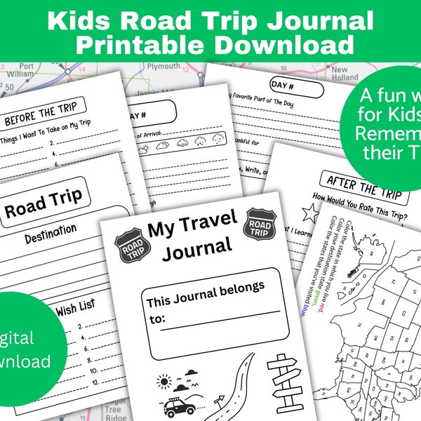 Kids Road Trip Travel Journal printable, Road Trip activity, Printable Download for Kids, Road Trip Journal, encourages observation skills