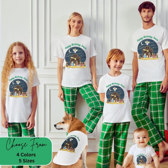 Happy Birthday Jesus Family Pajamas Matching Family Outfits Nativity Pajamas T shirt and Plaid Bottom Pjs Christmas Family Pajamas Gifts Etsy