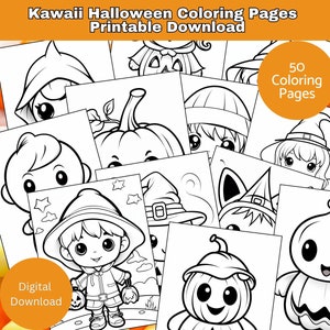 Kawaii Halloween Coloring Pages, 50 Pages, Cute Coloring, Kawaii Anime, Cute Kawaii, Creepy Kawaii, Cute and Creepy Kawaii Digital Download