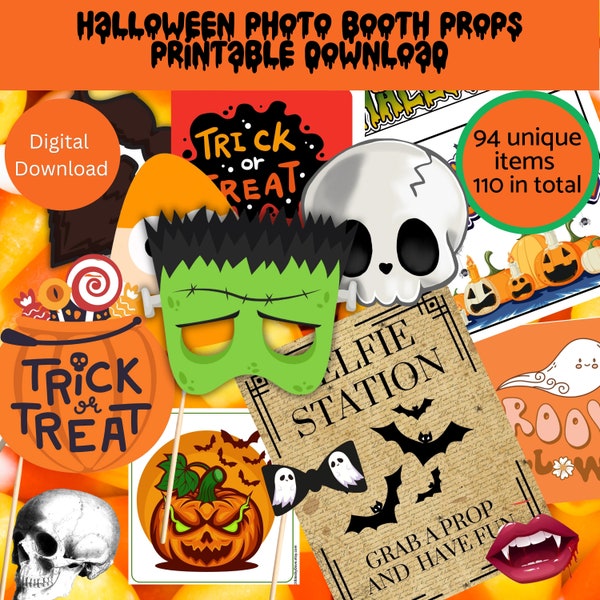 Halloween Photo Booth Props Printable Download, DIY Props, Halloween Party, faces, signs, lips, Fun Photo, Oct 31, Halloween Party props