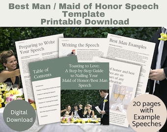 Best Man Speech template, Maid of Honor Wedding Speech Template, Wedding Speech Examples, How to guide and outline Wedding Speech download